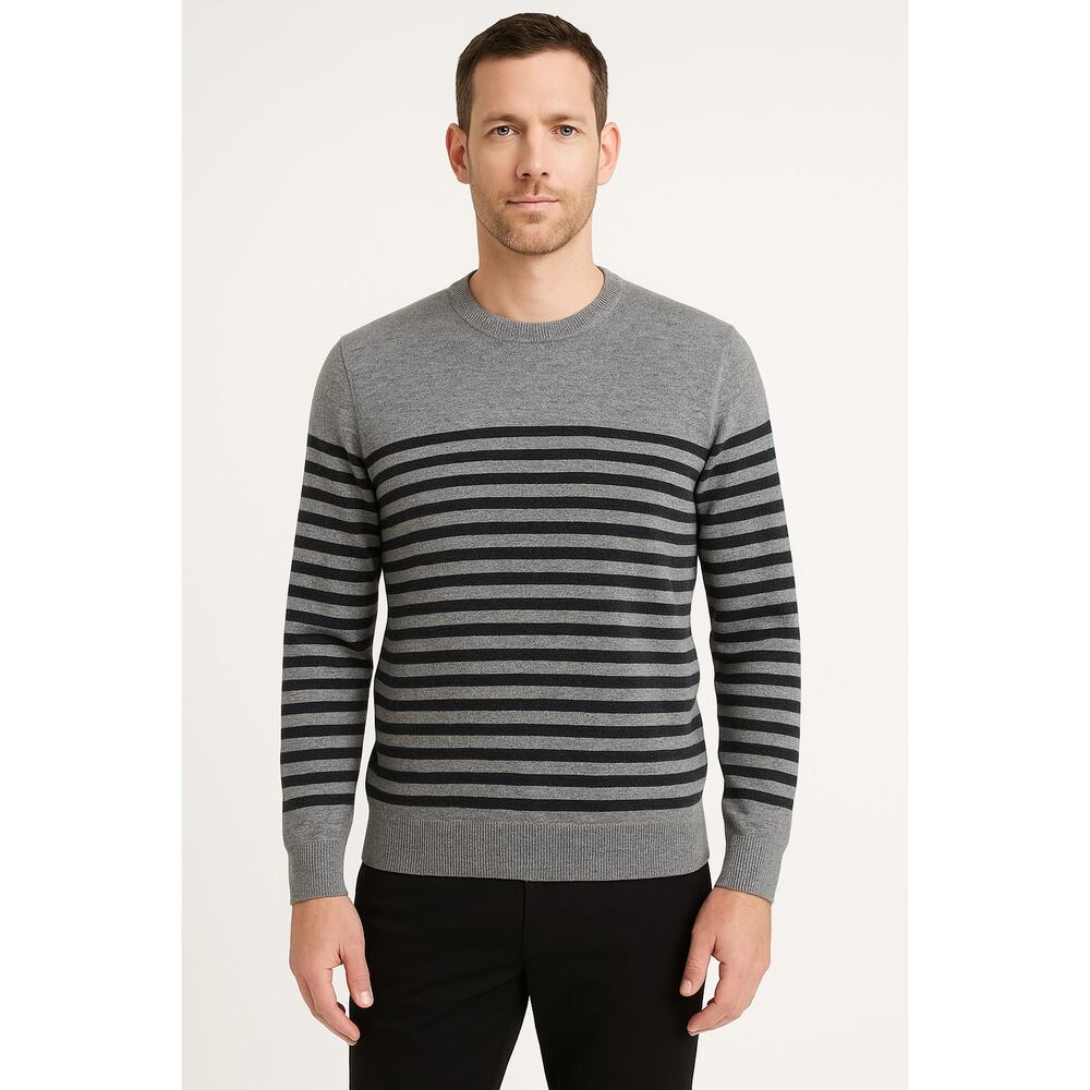 Banana Republic Sweater Men L Tall Gray Striped Silk Linen Crewneck Lightweight